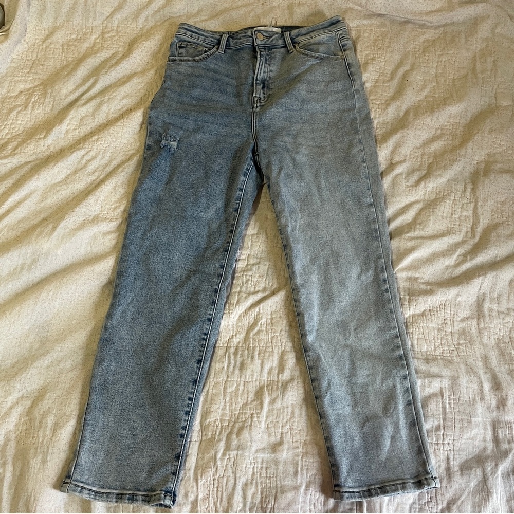Risen High-Rise Two-Tone Straight Leg Jeans - Size 15